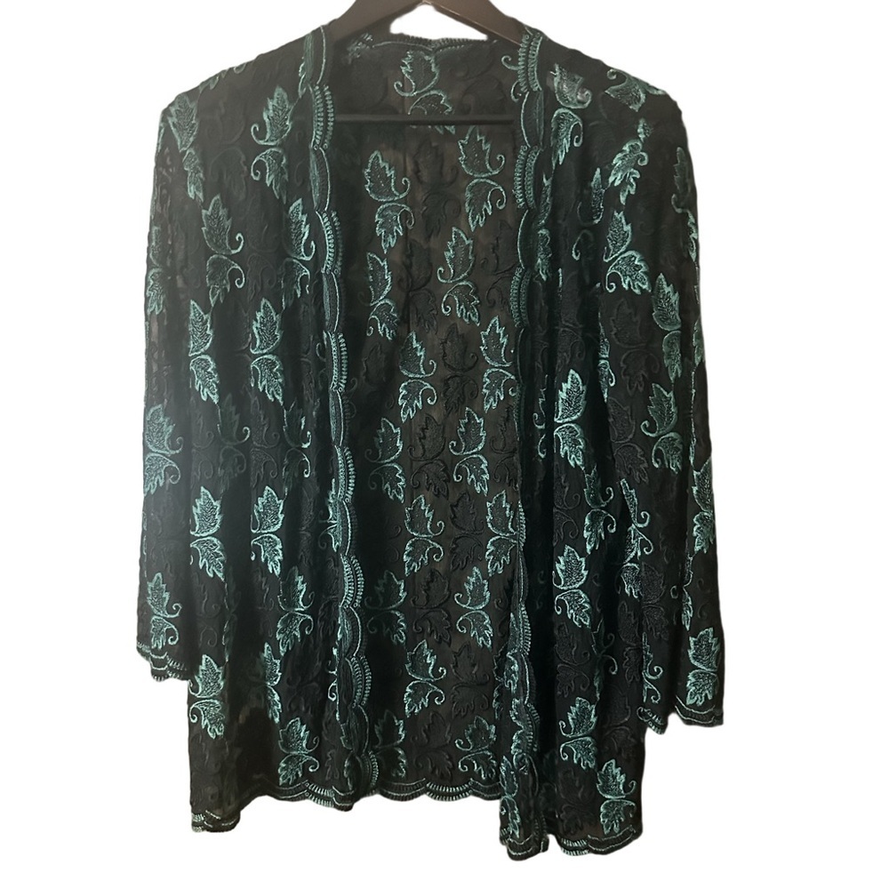 Annie Black and Green See-Through Lace Leaf Open Cardigan Approx. Size XL Boho